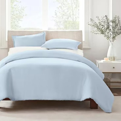Blue Twin Solid Duvet Cover In Cotton Blend, Offering A Cloud - Like Soft And Skin Experience, Edge Stitching To Fraying, Maintains Appearance After Multiple Washes, Comes Twin, Queen, King Sizes For