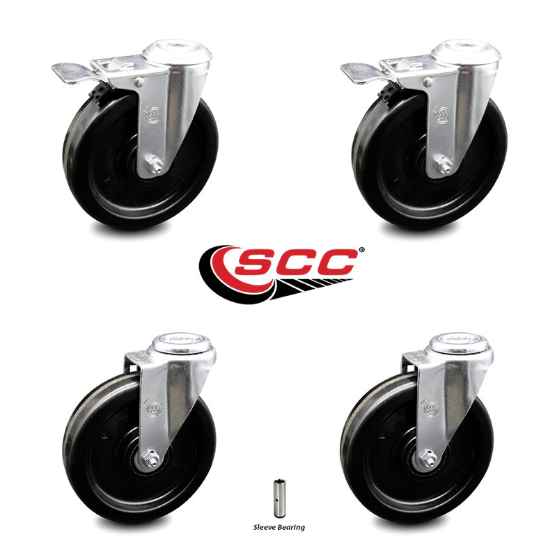 Phenolic Wheel Swivel Bolt Hole Caster Set with 2 Total Lock Brake
