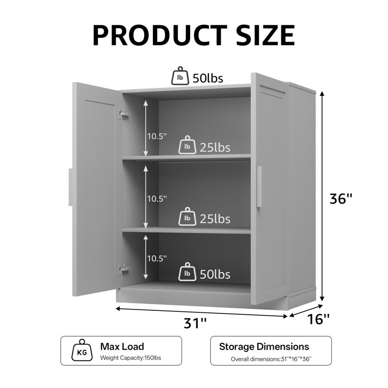 Tonya 2 - Door Accent Cabinet	, Black, 36" H x 31" W x 16" D