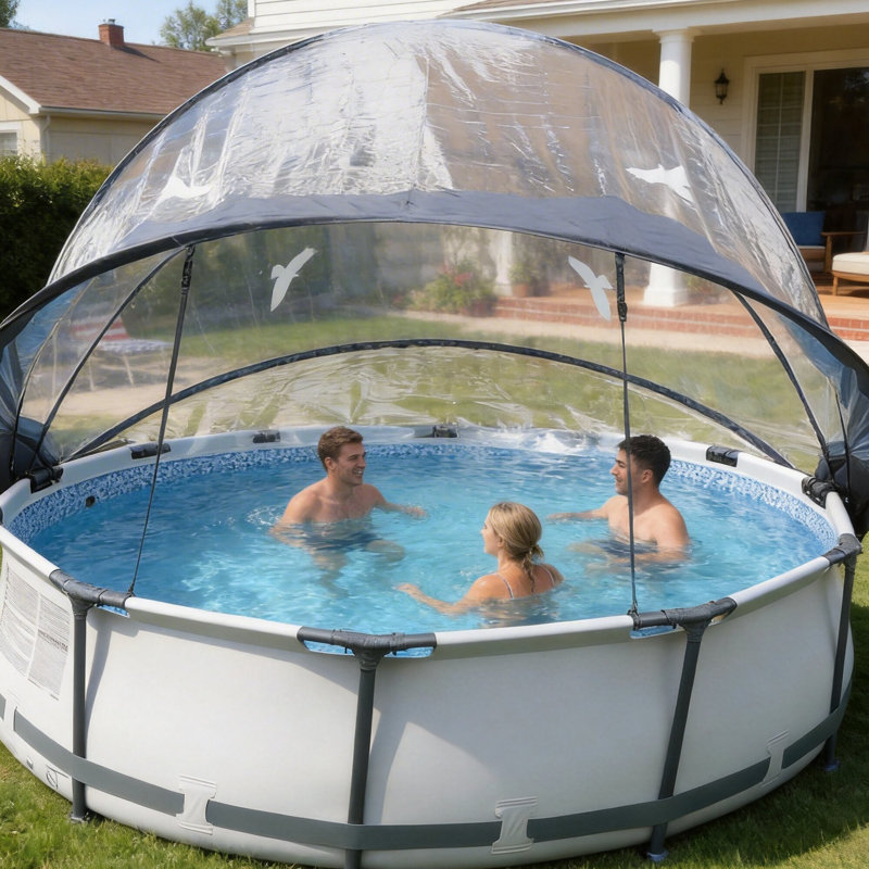 Enceinte ronde et polyvalente pour dôme de piscine toutes saisons, H 90 po x l 185 po x P 185 po