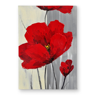Red Flowers on Gray Background - Indoor/Outdoor Door Mat