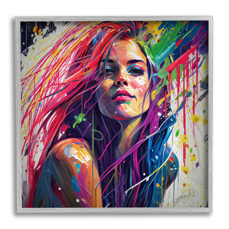 «Modern Girl with Paint Splatter» par Lena Owens - Peinture sur panneau de fibres à densité moyenne