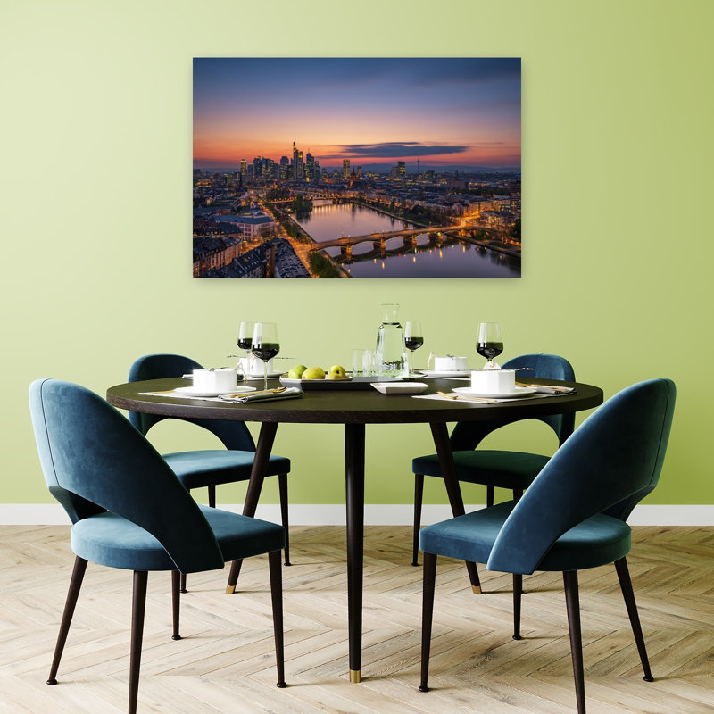Francfort, coucher de soleil, horizon, ville moderne, architecture vibrante, impression d'art mural, H 32 po x l 48 po