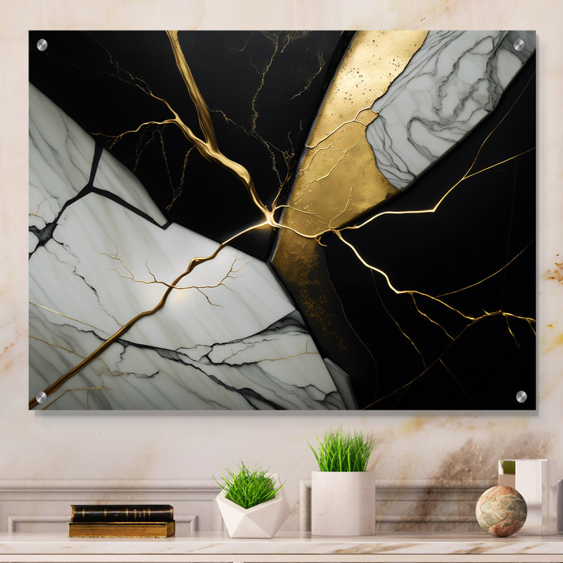 «Abstract Geode Black IV», art mural abstrait en marbre, H 30 po x l 40 po
