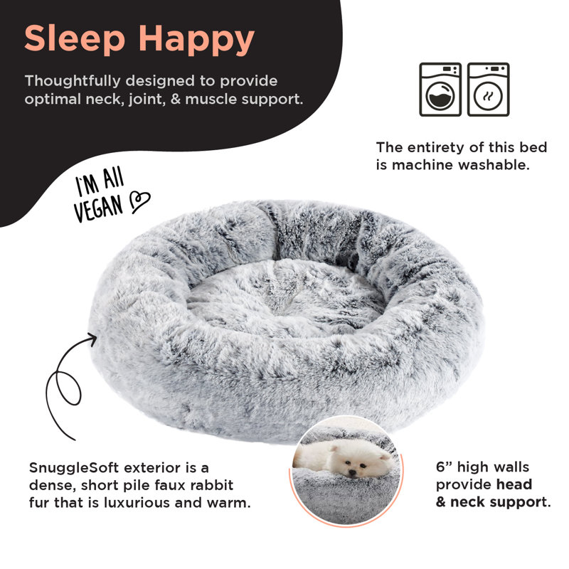Gray Faux Fur Orthopedic Small Round Dog Bed