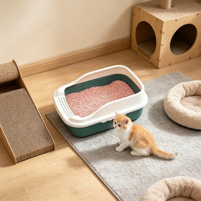 Bac à litière semi-fermé pour petits chats, 12,20 x 8,27 x 6,30 pouces, vert