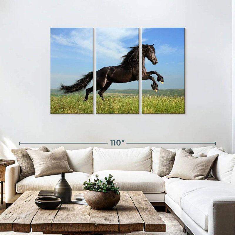 Brampt superbe cheval frison, H 48 po x l 74 po