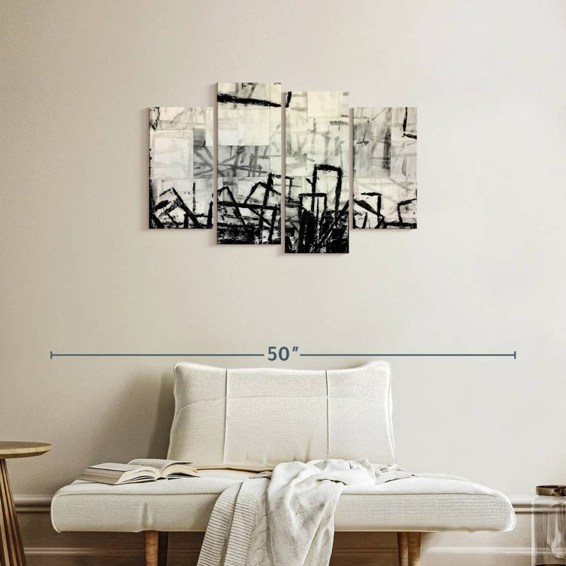 Avery abstrait noir et blanc, H 22 po x l 36 po