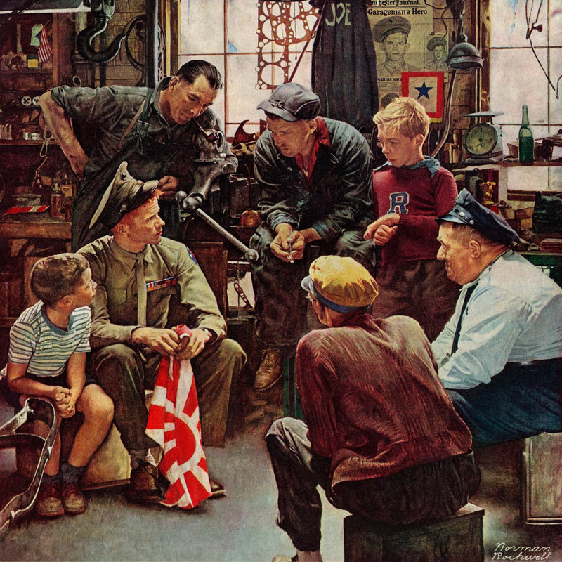Toile tendue Reflections of a Hero par Norman Rockwell, H 48 po x l 33 po