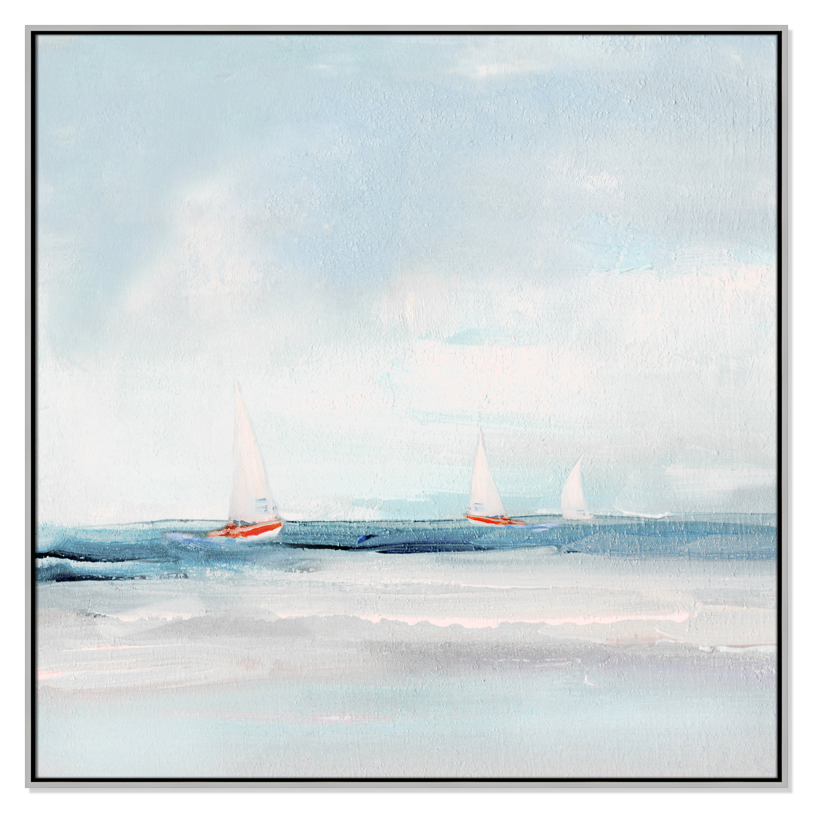 Charter "Caribbean Sail" Painting by Sally Swatland, 46.5" H x 46.5" W x 2" D, Silver