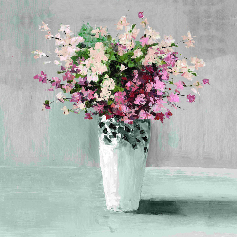 Fleurs dans un grand vase - peinture sur toile tendue, H 20 po x l 20 po
