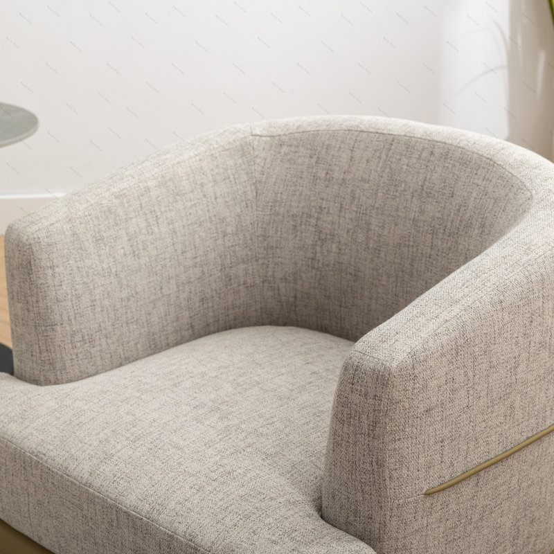 Fauteuil rembourré rond pour le salon, Moutarde / lin gris