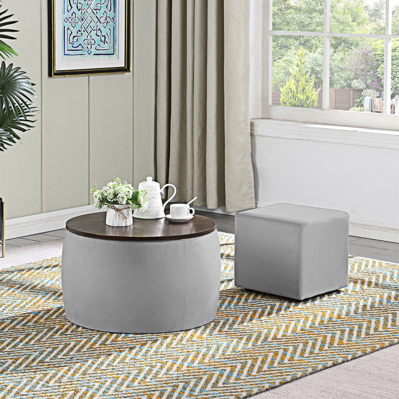 Ensemble de repose-pieds rond avec table basse ronde et repose-pieds, Gris
