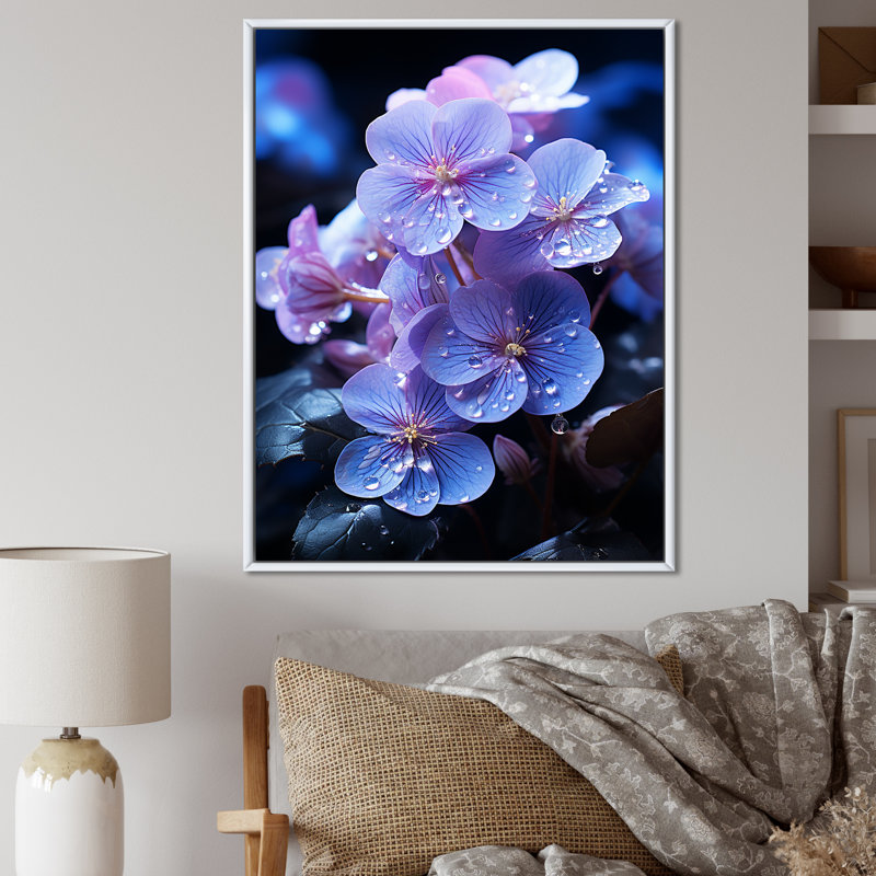 " Violets Illuminated By Moonlight I ", White Floater Framed, 32" H x 24" W