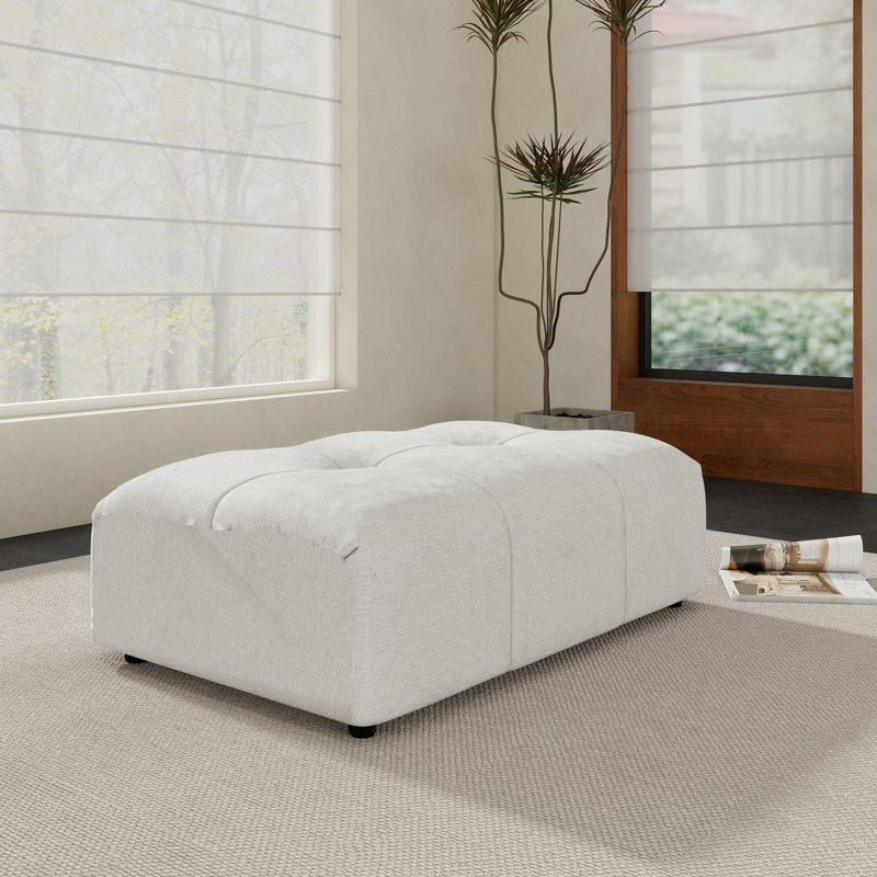 Kay Crumley Upholstered Modern Linen Fabric Ottoman, White