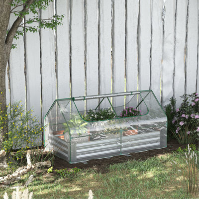 Lit de jardin surélevé galvanisé 6 pi x 3 pi et housse de serre - Silver Grow A Bount amplement coloré avec des fleurs, des fruits et des légumes