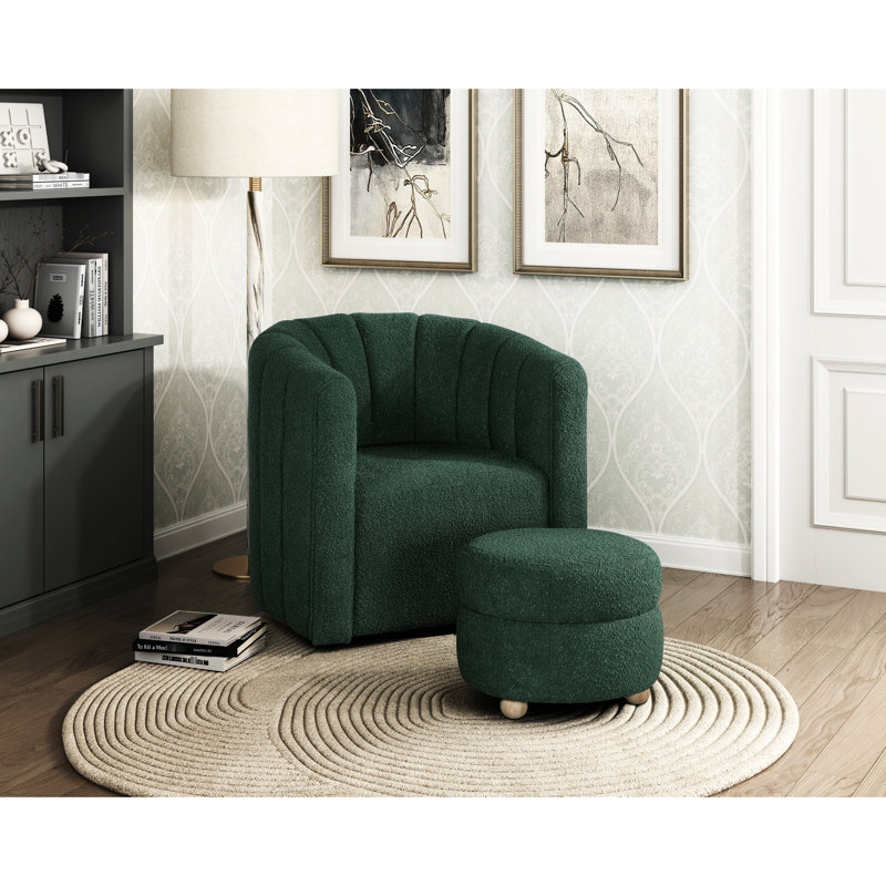 Chaise pivotante en bois massif avec tissu bouclé pour le salon moderne et la détente, Vert