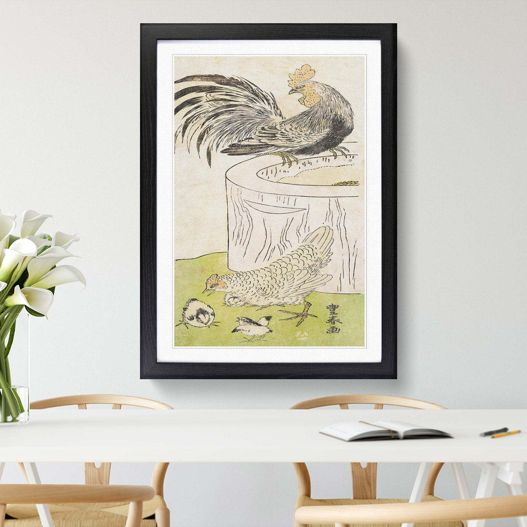 Cock with Hen & Chickens by Utagawa Toyoharu - Picture Frame Painting