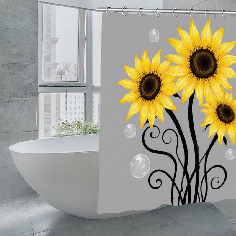 Rideaux de douche jaunes tournesols et tourbillons, 71 x 71, Gray Yellow Sunflowers & Swirls