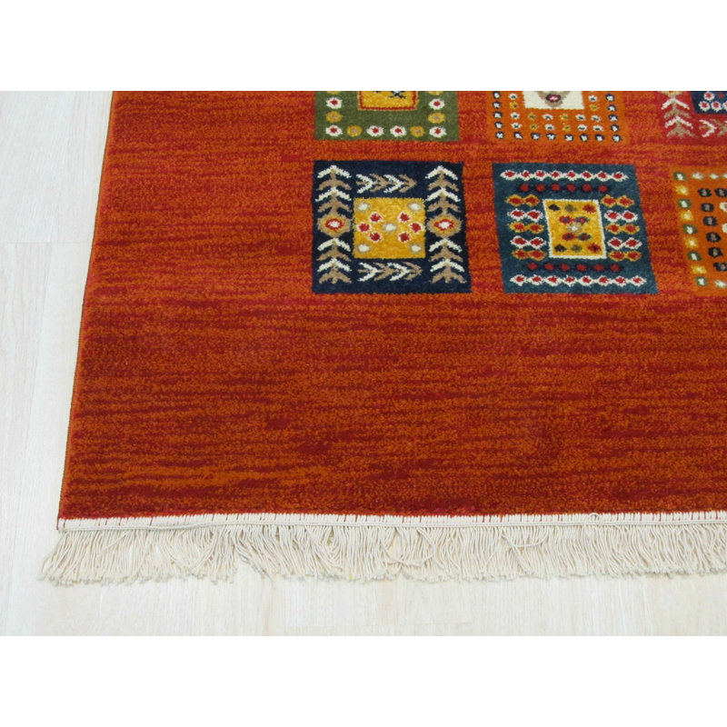 Wool Geometric Area Rug in Red