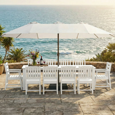 L'ensemble de salle à manger convient à la piscine extérieure, au jardin et à la pelouse, comprenant une grande table rectangulaire et 10 chaises de haute qualité.