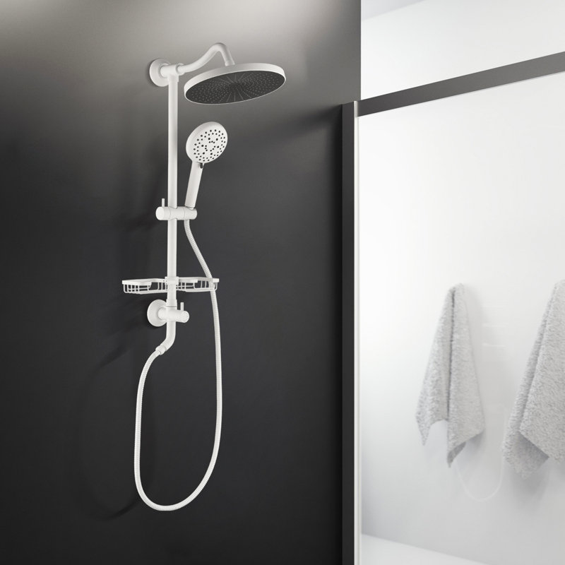 Shower System With 10" Rain Showerhead,5-function Hand Shower, Adjustable Slide Bar And Soap Dish, White