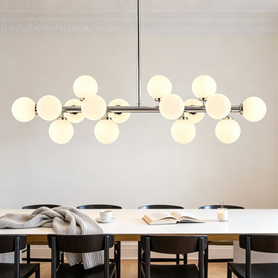 16-Light Globe Sputnik Chandelier, Mid Century Modern Linear Light Fixture with Milk White Glass Bubble Shades, Chrome Finish, 40 Inch for Dining Room and Kitchen Island