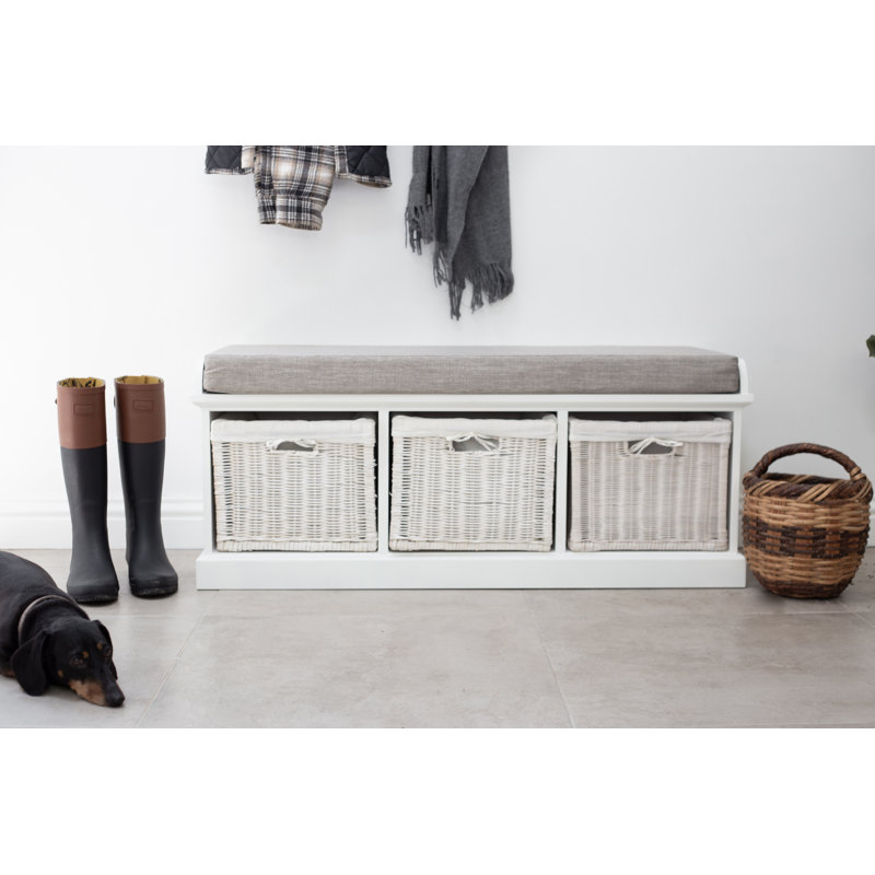Bastogne Polyester Blend Upholstered Storage Bench, Grey, White/White