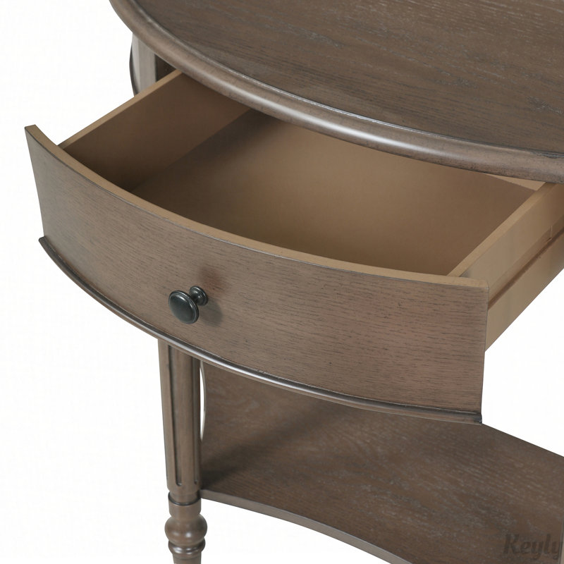 Console demi-lune avec tiroir et tablette, Noyer, Noyer, Noyer