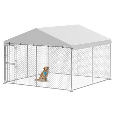Balconera 10X10 FT Heavy Duty Outdoor Dog Kennel With Waterproof Cover, Galvanized Steel Large Dog Run Playpen For Yard