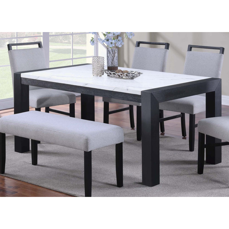 Table de salle à manger élégante en faux marbre 1pc avec pieds gris anthracite