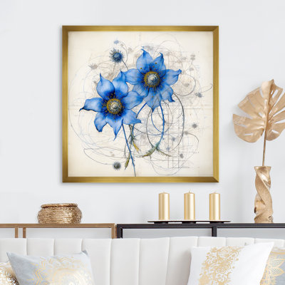 " Vintage Illustration Of Blue Daisy Flower I "