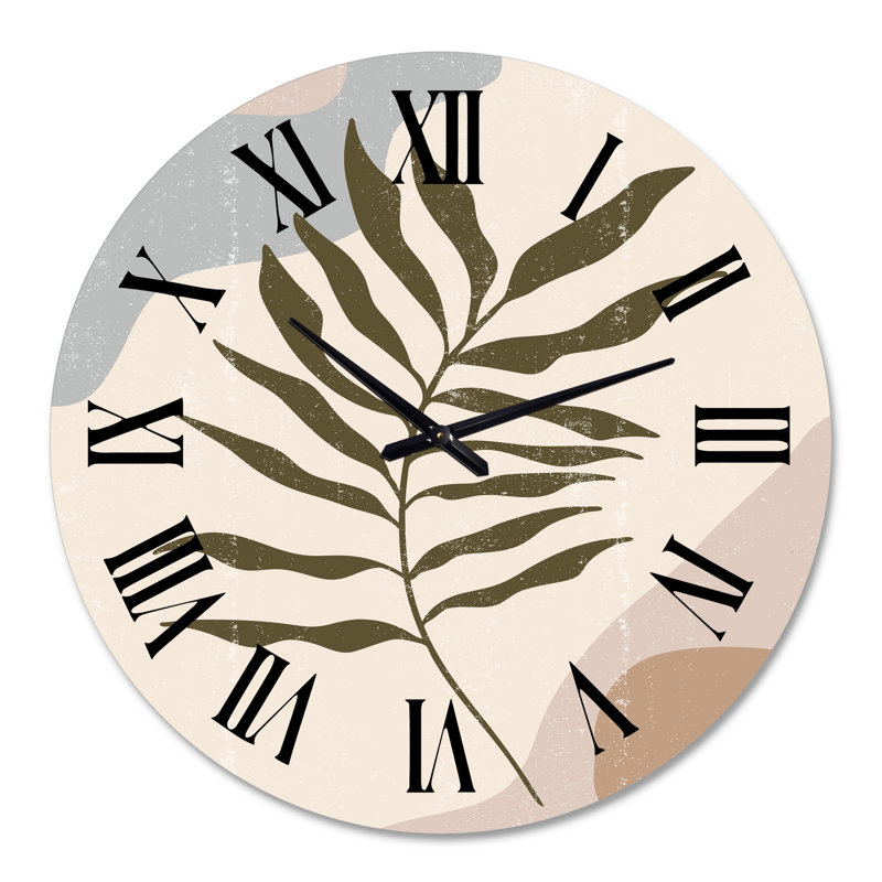 Horloge murale moderne Botanical Minimalist Leaf In Earth Tones I, Surdimensionné
