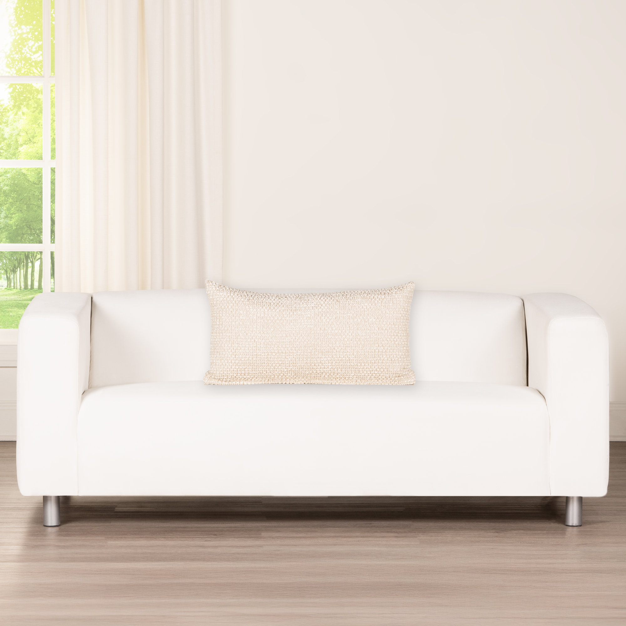 Cozy Chenille Disk Accent Pillow - Textured Sophistication and Comfort, Polyester, Beige, Rectangle 12"H x 21"W