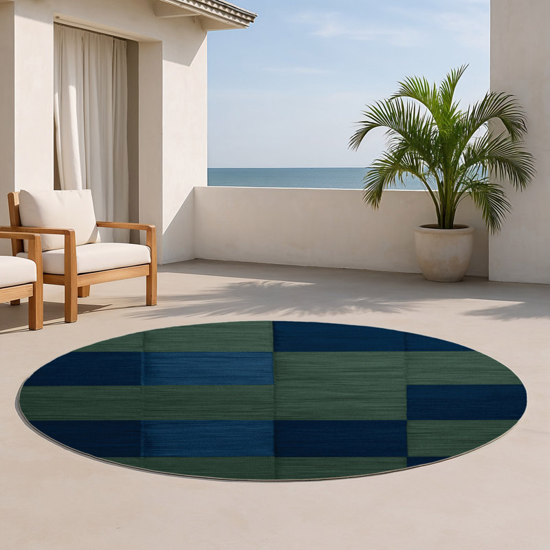 Tapis d'intérieur et d'extérieur à carreaux vert, Rond 5 pi