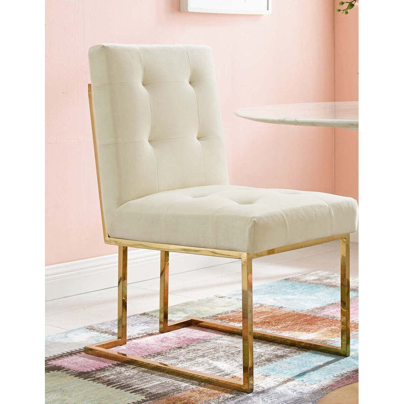 Privy Stainless Steel Upholstered Fabric Dining Accent Chair, Ivory, 1, Gold