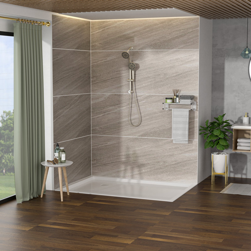 Pomme de douche double multifonction - Système de douche avec pomme de douche à pluie de 4,7 po, douche à main à 7 fonctions, barre coulissante réglable, nickel brossé