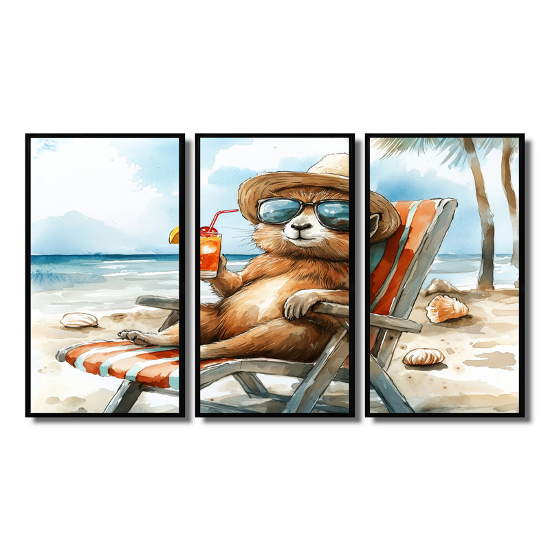 Saxton - ensemble d'art mural animaux côtiers, H 28 po x l 36 po x P 1 po, Toile avec cadre flottant noir