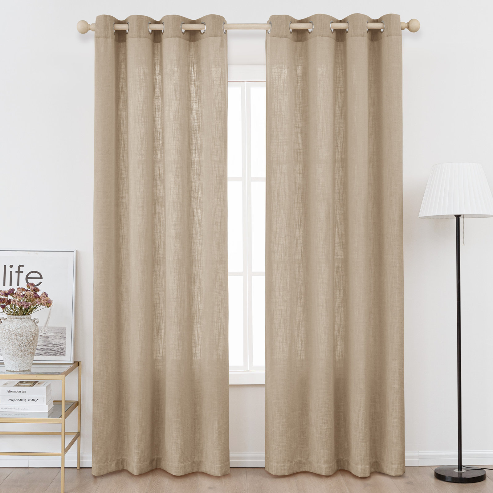 Kambi Linen Blend Semi-Sheer Curtain Panel Pair, 52" W x 96" L, Birch