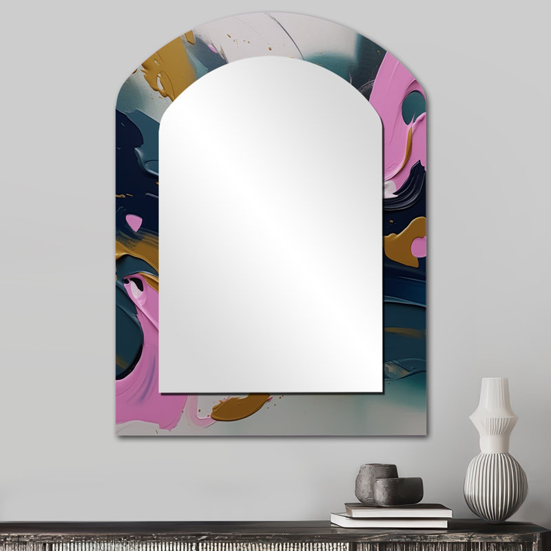 Brushstroke Abstract Painting II - Pink Arch Wall Mirror Decor, 34" x 25"