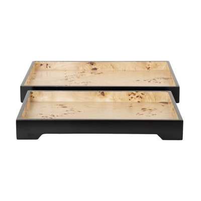 Ensemble de plateau de salon Cole et gris en bois fait à la main noir avec intérieur brun