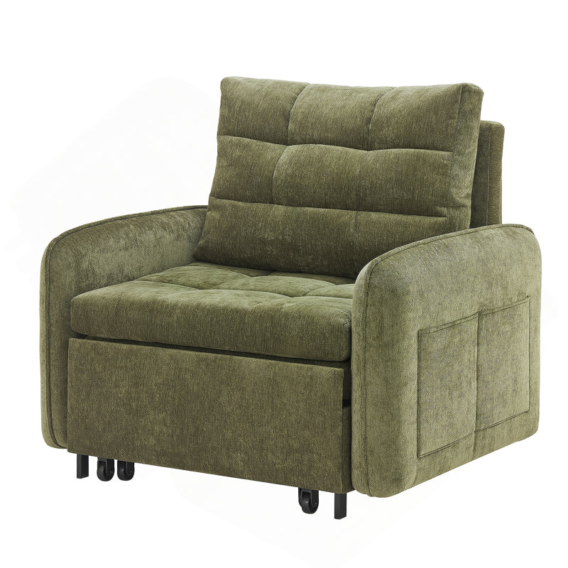 Canapé-lit 3 en 1, méridienne escamotable extra longue de 80 po avec charge USB, poches de rangement et boîte, conception capitonnée, canapé-lit simple en chenille multifonctionnel pour le salon et l’appartement