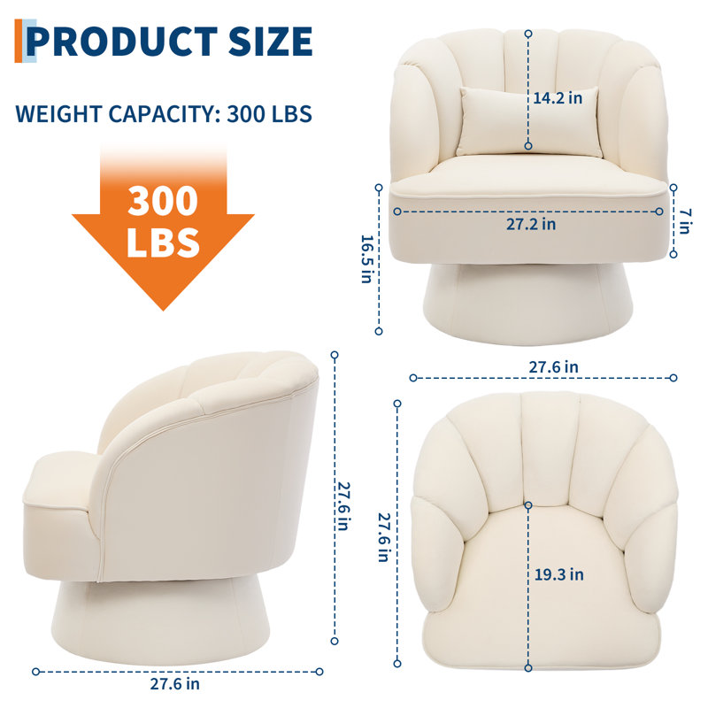 Upholstered Swivel Armchair, Beige Velvet, Beige