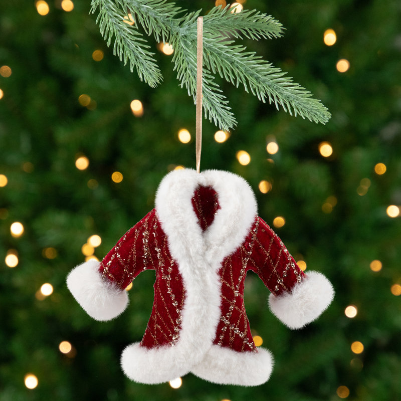 Ornement de Noël scintillant avec bordure pelucheuse - 6,5 po - rouge