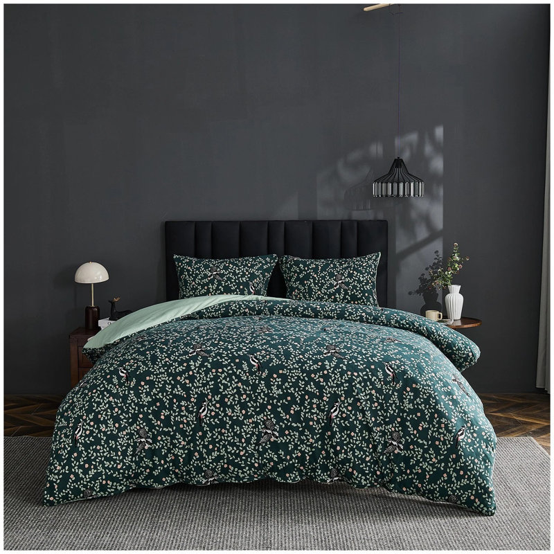 Polyester Duvet Cover Set with Pillowcases, Double Duvet Cover + 2 Standard Pillowcases, Green