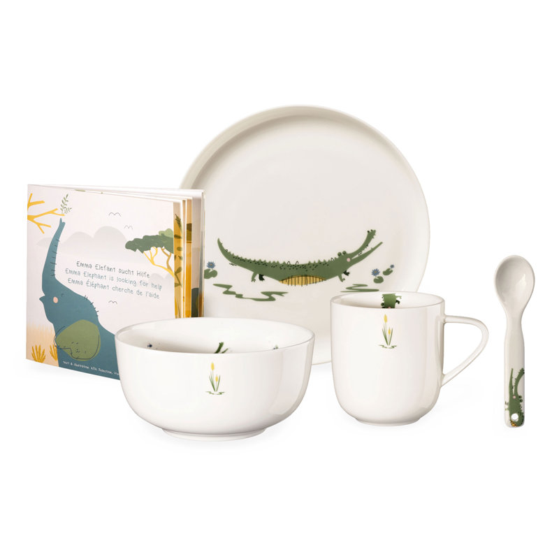ASA Selection kids 5-piece children's tableware set, croco crocodile, children's place setting with book