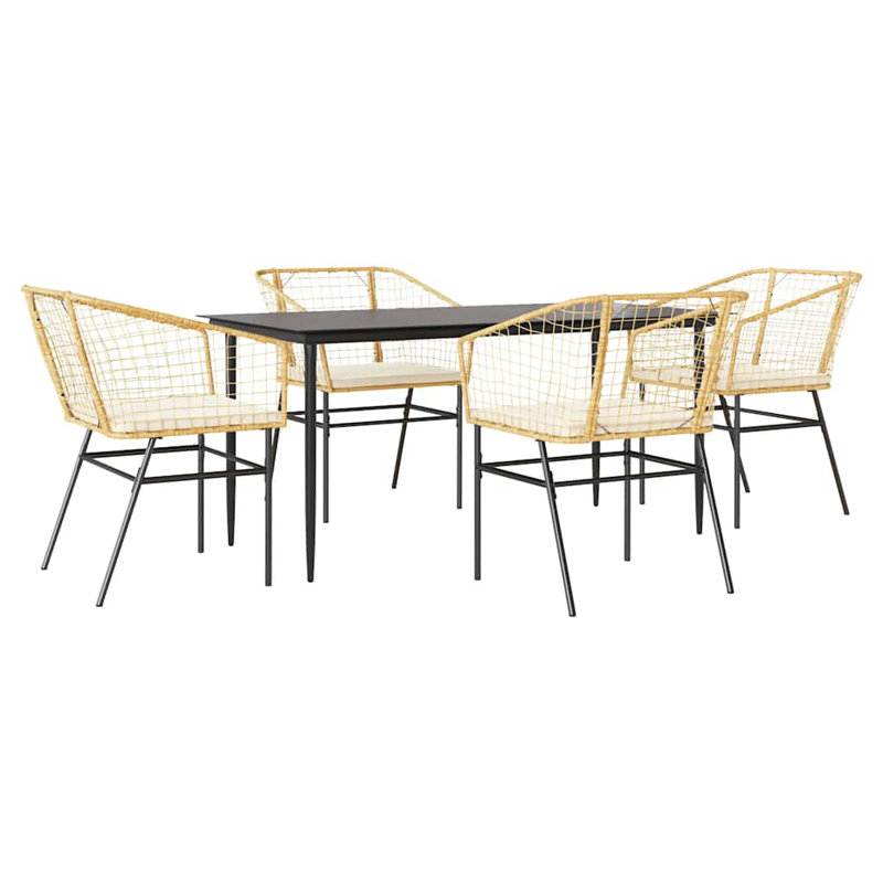 Ensemble repas de patio avec coussins en verre et poly rotin, Blanc / Brun, H 29,1 po x l 31,5 po x L 63 po, 4