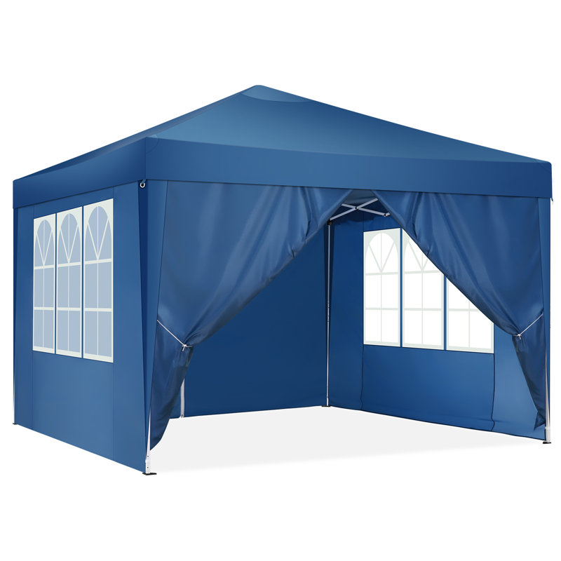 10x10 Pop Up Canopy Tent with Awning,Heavy Duty Canopy UPF 50+ All Season, Blue