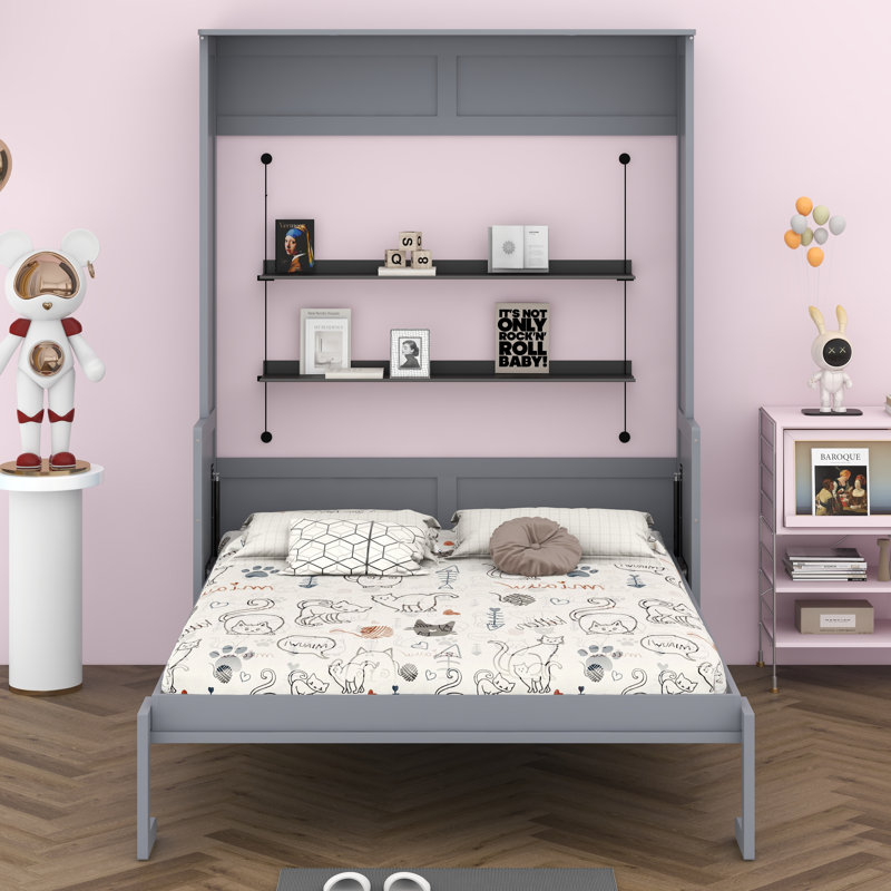 Grand lit escamotable avec bureau intégré, lumières DEL et charge USB, lit mural peu encombrant, conception pliante intelligente