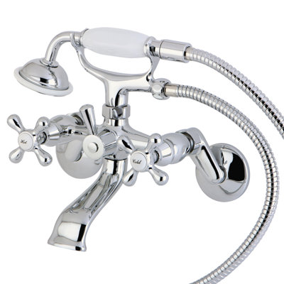Kingston Triple Handle Wall Mounted Clawfoot Tub Faucet Trim with Diverter and Handshower